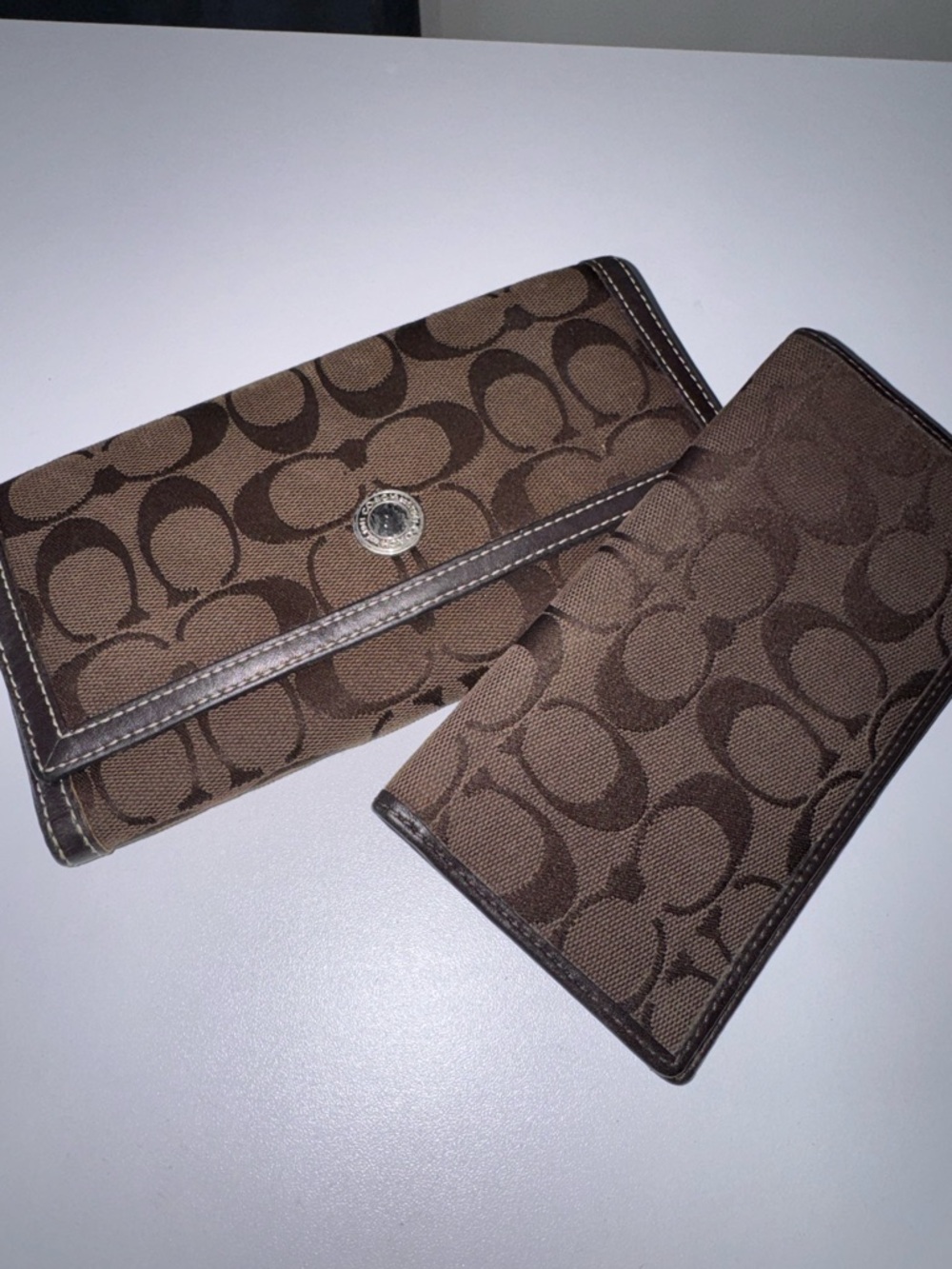 Coach Brown Signature Canvas Wallet Duo